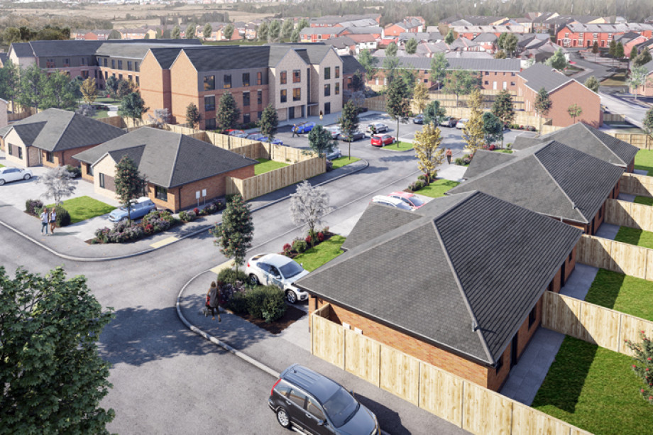 CGI image of an aerial street scene at Coal Windings